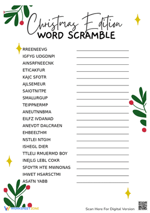 Christmas Edition Word Scramble-Hard
