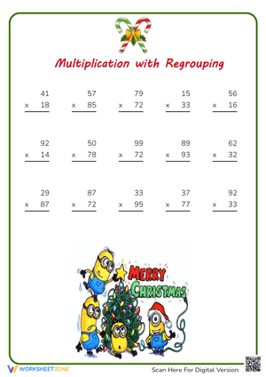 Multiplication with Regrouping Worksheet