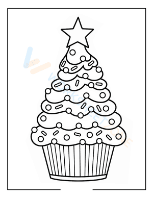 Christmas Tree Cupcake Coloring Page