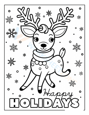 Happy Holidays Reindeer Coloring Page