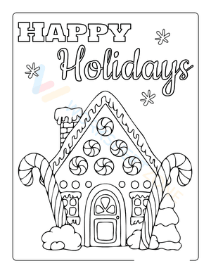 Happy Holidays Gingerbread House Coloring