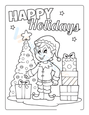 Happy Holidays Cute Elf with Christmas Tree