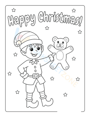 Happy Christmas Elf with Teddy Bear