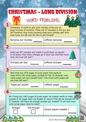 Christmas - Long Division Word Problems