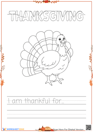 "I am thankful for" Tracing Worksheet