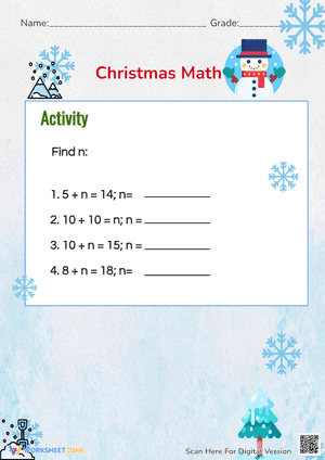 Algebra Christmas Math Worksheet