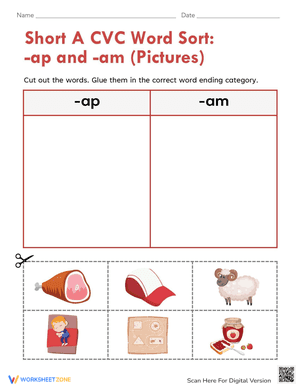 Short A CVC Word Sort: -ap and -am (Pictures)