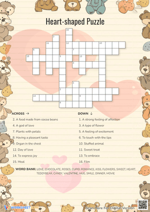 Heart-Shaped Cross Word Puzzle