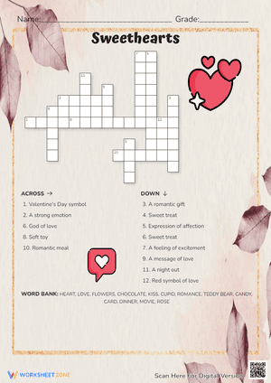 Sweethearts Cross Word Puzzle