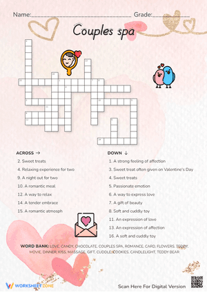 Couples Spa Cross Word Puzzle