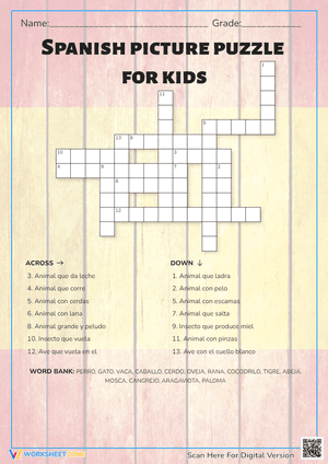 Spanish picture puzzle for kids Crossword Puzzle