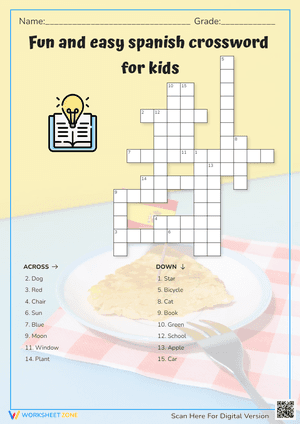 Fun and easy spanish crossword for kids
