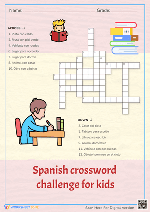 Spanish crossword challenge for kids Crossword Puzzle