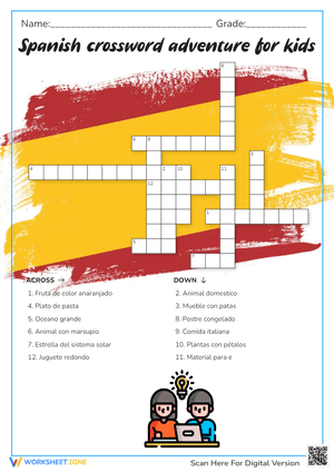 Spanish crossword adventure for kids