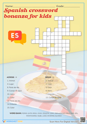 Spanish crossword bonanza for kids