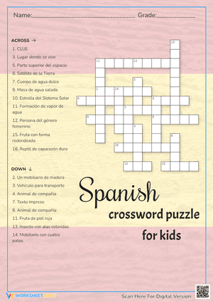 Spanish crossword puzzle for kids
