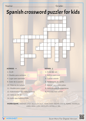 Spanish crossword puzzler for kids