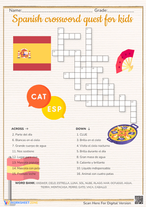 Spanish crossword quest for kids