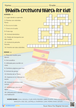 Spanish crossword search for kids