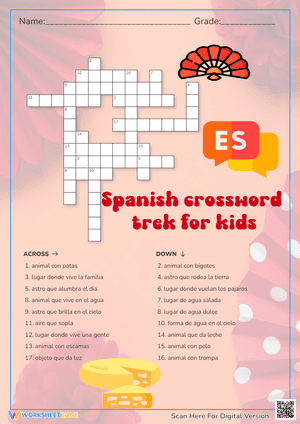 Spanish crossword trek for kids
