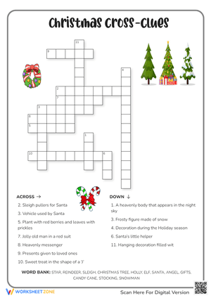 Christmas Cross-Clues Puzzle