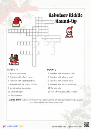Reindeer Riddle Round-Up Crossword Puzzle