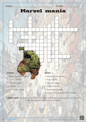 Marvel mania Crossword Puzzle 