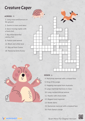 Creature Caper Crossword Puzzle