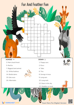 Fur And Feathers Fun Crossword Puzzle