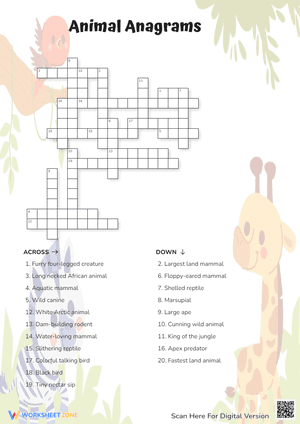 Animal Anagrams Crossword Puzzle