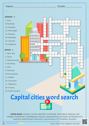 Capital cities word search Crossword Puzzle 