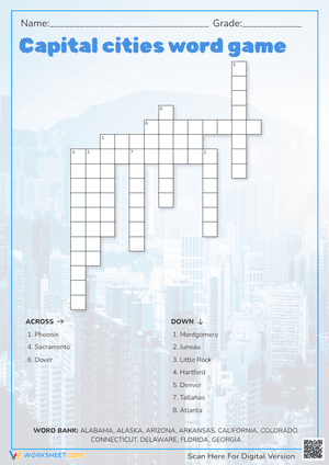 Capital cities word game Crossword Puzzle 