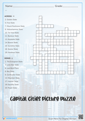 Capital cities picture puzzle Crossword Puzzle 