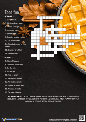 Food Fun Crossword Puzzle
