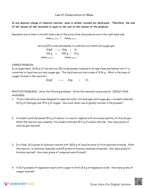 Law of Conservation of Mass Word Problems