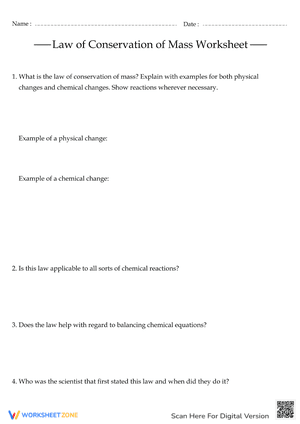 Law of Conservation of Mass Problem Worksheet