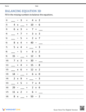 Balancing equations sheet 3d