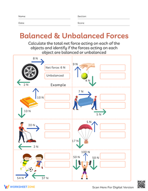 Balanced & Unbalanced Forces Worksheet