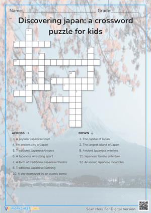 Discovering japan: a crossword puzzle for kids