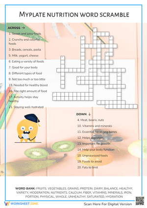 Myplate nutrition word cramble Crossword Puzzle