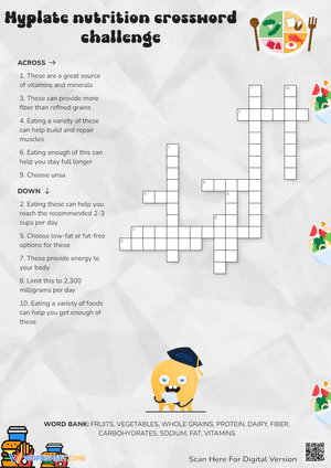 Myplate nutrition crossword challenge Crossword Puzzle