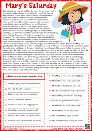 Past Simple ESL Reading Comprehension Questions Worksheet