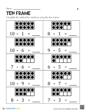 Ten Frame Subtraction 6