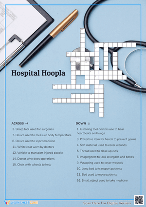 Hospital Hoopla Crossword Puzzle