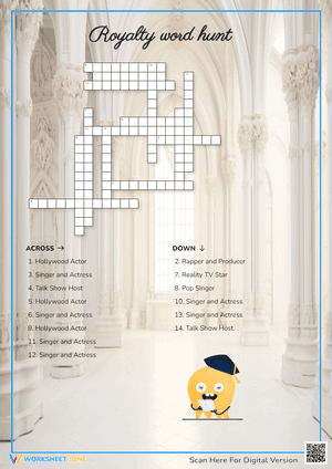 Royalty Word Hunt Crossword Puzzle