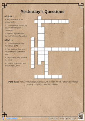 Yesterday’s Questions Crossword Puzzle