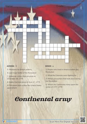  Continental army Crossword Puzzle 