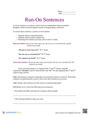 Run-on Sentences Worksheet - English for Everyone