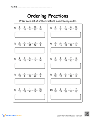 Ordering Fractions 8