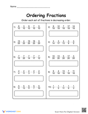 Ordering Fractions 6